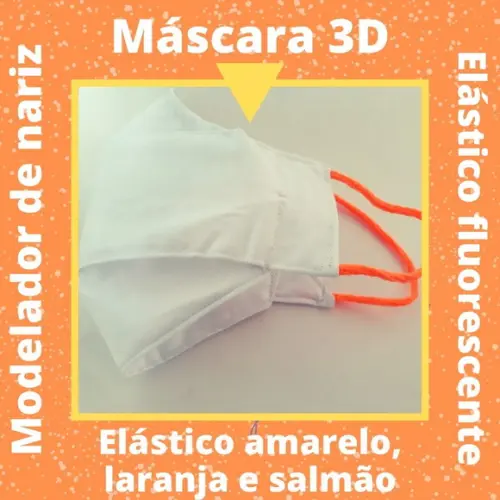 Máscara 3D 100% algodão, modelador nariz, elástico fluoresce