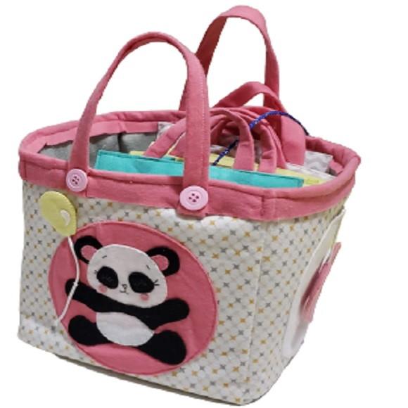 Box Sacola de Brincar Panda com 10 Atividades em Feltro