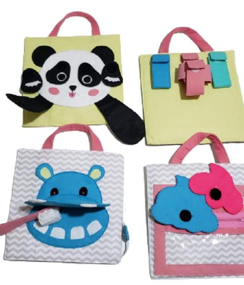 Sacolinha de Brincar Panda com 6 Atividades em Feltro