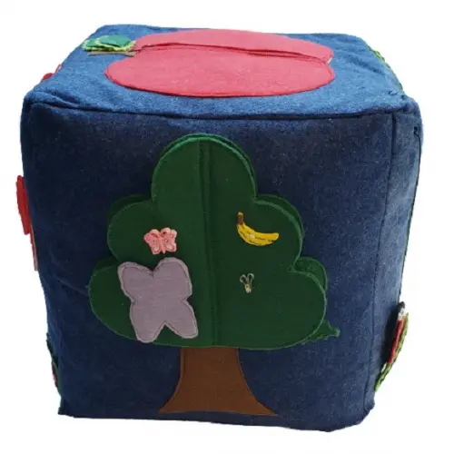 Cubo Sensorial Floresta com 5 Atividades em Feltro
