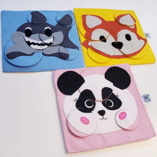 Kit 3 Quebra Cabeças Giratórios Animais em Feltro