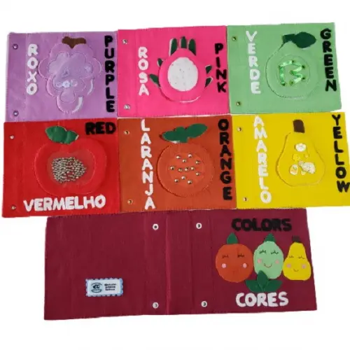 Livro Sensorial Cores em Inglês e Português Feltro