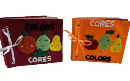 Livro Sensorial Cores em Inglês e Português Feltro