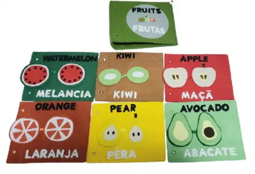 Livro Sensorial Frutas em Inglês e Português Feltro