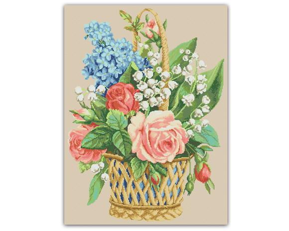 Cesta de Flores - Gráfico Ponto Cruz