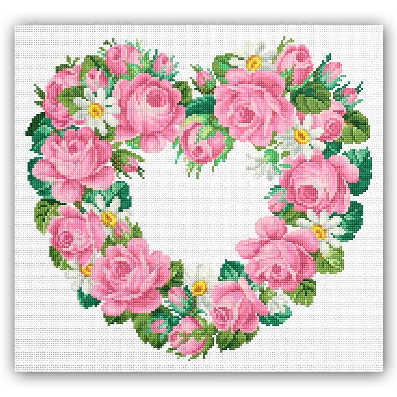 Coração de Rosas - Gráfico Ponto Cruz