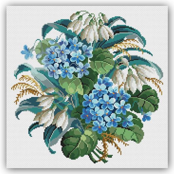 Hortênsia e Campânulas - Gráfico Ponto Cruz