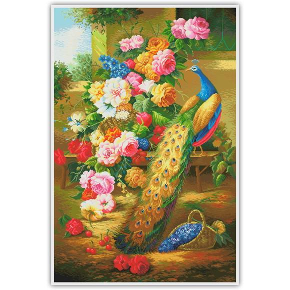 Pavão e Flores - Gráfico Ponto Cruz