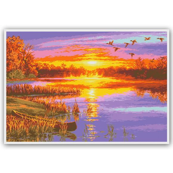 Pôr do Sol de Outono - Gráfico Ponto Cruz
