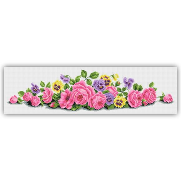 Rosas e Amor-perfeito - Gráfico Ponto Cruz
