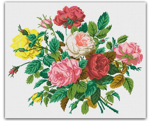 Rosas Diversas - Gráfico Ponto Cruz