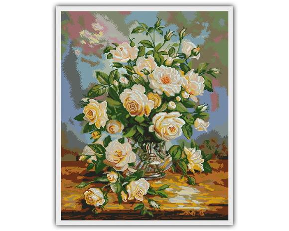 Rosas Brancas - Gráfico Ponto Cruz