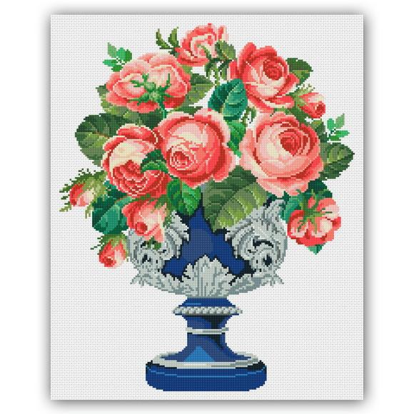 Rosas em Um Vaso Azul - Gráfico Ponto Cruz