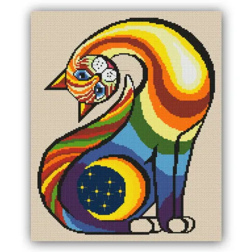 Gato Colorido - Gráfico Ponto Cruz