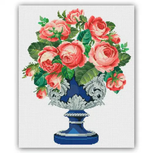 Rosas em Um Vaso Azul - Gráfico Ponto Cruz