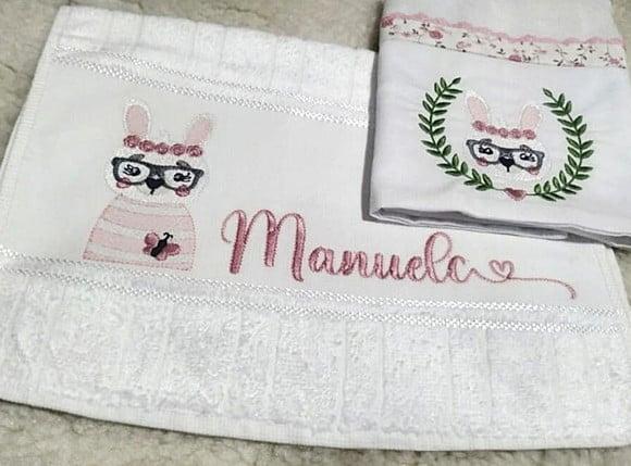 Kit Duo Toalha de boca + Fralda de boca - Coelhinha branca