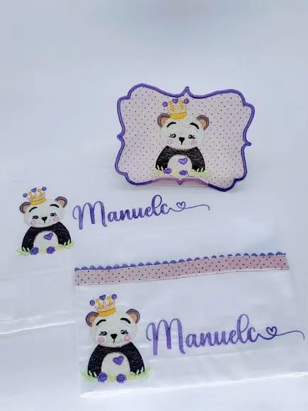 Trio Toalha boca + Fralda de boca + bolsinha térm - Panda