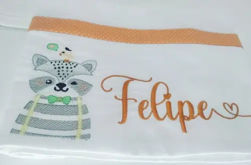 Trio Toalha boca + Fralda de boca + bolsinha térm - Guaxinim