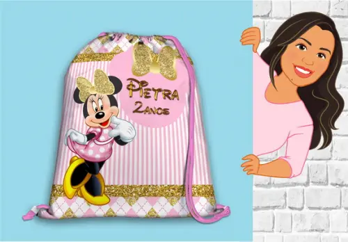 Mochilinha Minnie rosa dourado