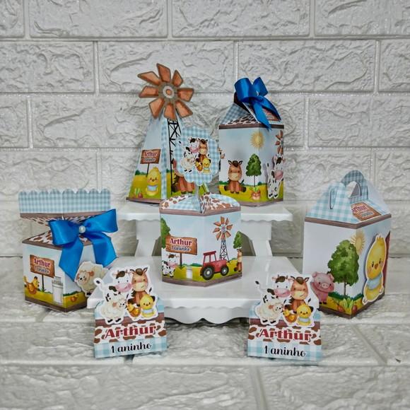 Kit 20 Caixas Lembrancinhas Personalizadas Fazendinha Azul