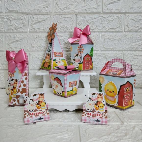 Kit 20 Caixas Lembrancinhas Personalizadas Fazendinha Rosa