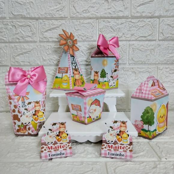 Kit 20 Caixas Lembrancinhas Personalizadas Fazendinha Rosa