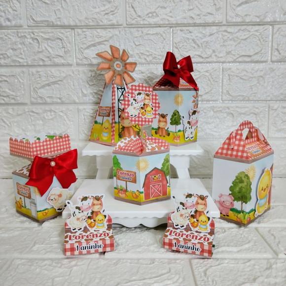 Kit 25 Caixas Lembrancinhas Personalizadas Fazendinha Vermel