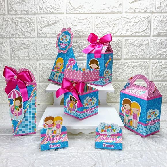 Kit 25 Caixas Lembrancinhas Personalizadas Pool Party Menina