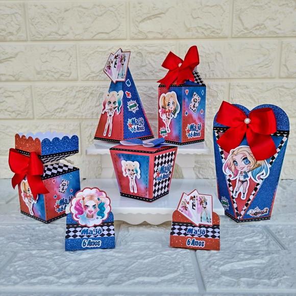 Kit 30 Caixas Arlequina Vermelho e Azul