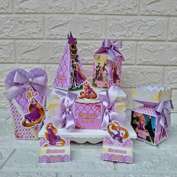Kit 30 Caixas Enrolados Rapunzel Aquarelado
