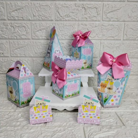 Kit 45 Peças Lembrancinhas Personalizadas Gatinhos Candy