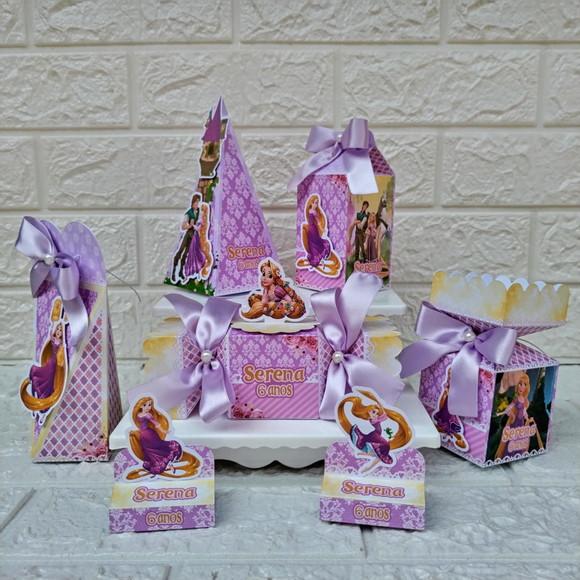 Kit 50 Caixas Enrolados Rapunzel Aquarelado