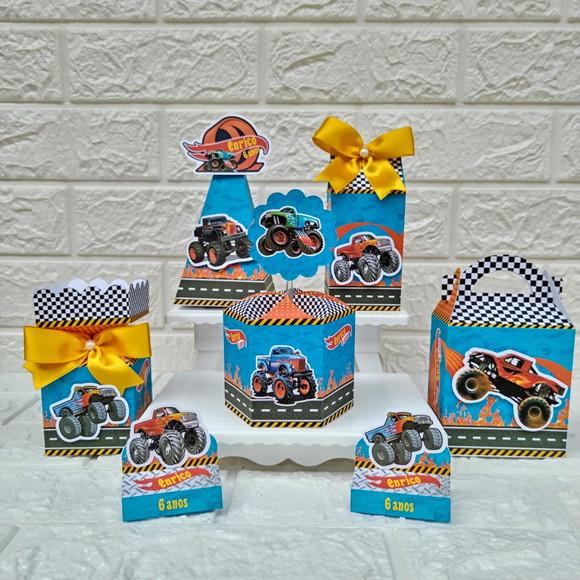 Kit 60 Peças Lembrancinhas Hotwheels Monster Trucks
