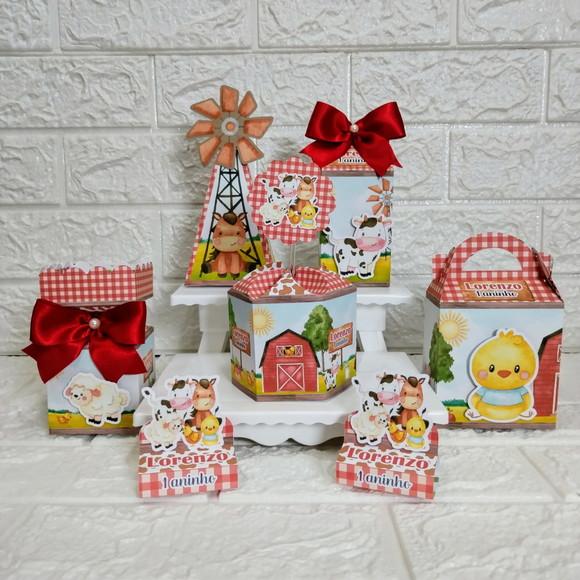 Kit 60 Peças Lembrancinhas Personalizadas Fazendinha Vermelh
