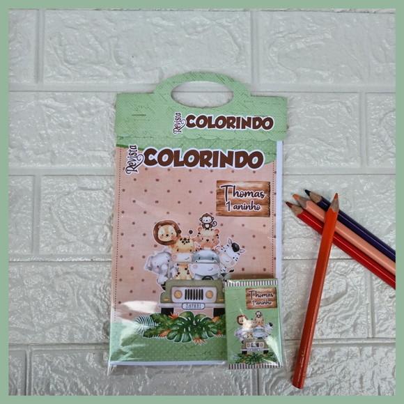 Kit: 10 Revistas para Colorir + Giz de Cera Safari Aquarelad