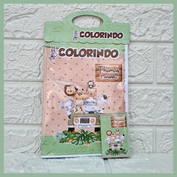 Kit: 10 Revistas para Colorir + Giz de Cera Safari Aquarelad