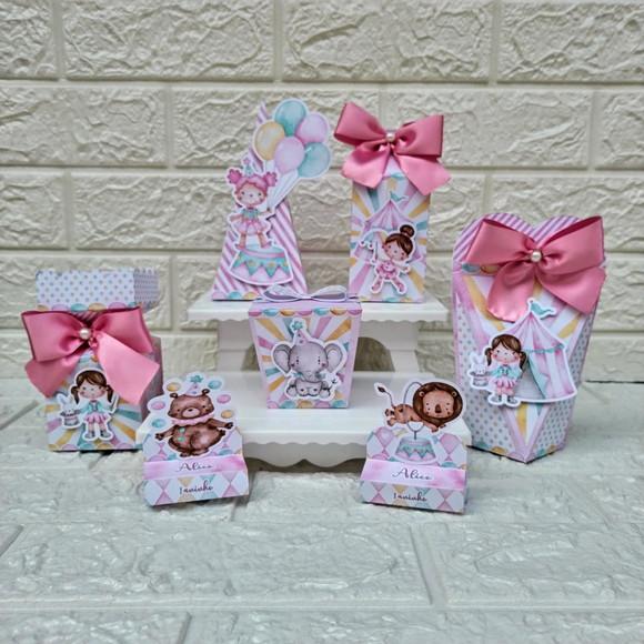 Kit: 145 Peças Lembrancinhas Circo Rosa Aquarelado