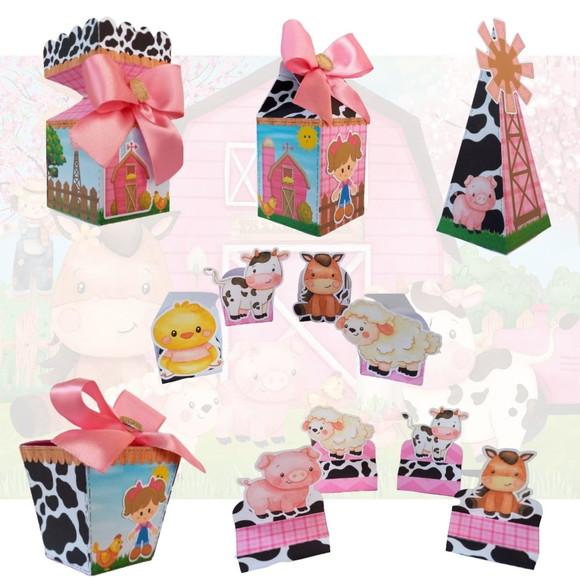 Kit: 30 Peças Lembrancinhas Personalizadas Fazendinha Rosa