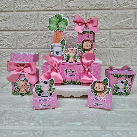 Kit: 45 Peças Lembrancinhas Personalizadas Safari Rosa