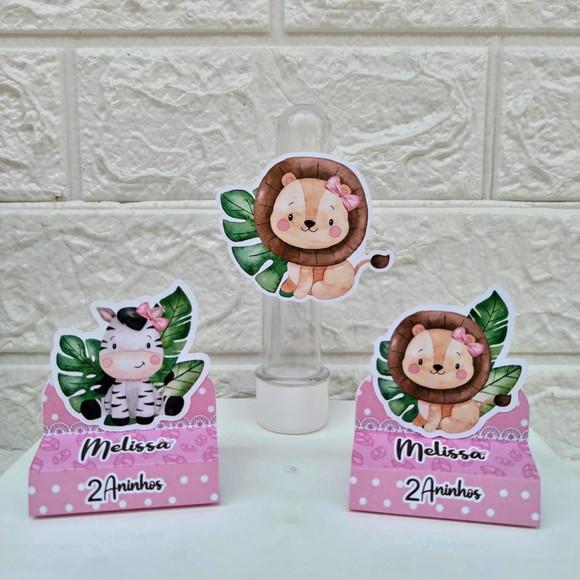 Kit: 45 Peças Lembrancinhas Personalizadas Safari Rosa