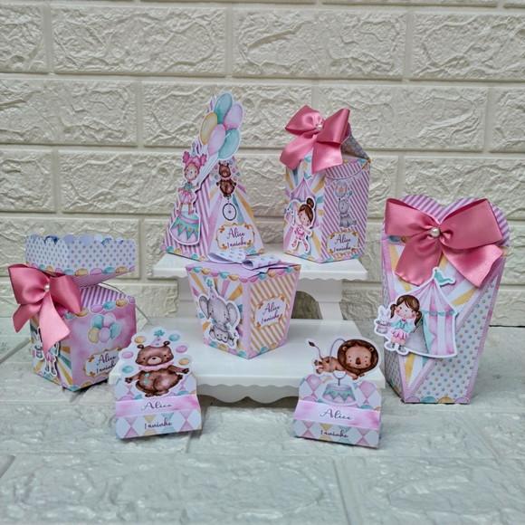 Kit: 46 Peças Lembrancinhas Circo Rosa Aquarelado
