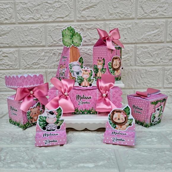 Kit: 60 Peças Lembrancinhas Personalizadas Safari Rosa