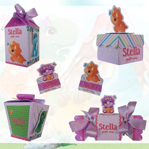 Kit: 75 Peças Lembrancinhas Personalizadas Dinossauro Rosa