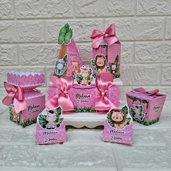 Kit: 75 Peças Lembrancinhas Personalizadas Safari Rosa