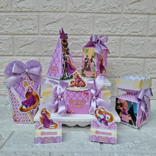 Kit 110 Peças Lembrancinhas Enrolados Rapunzel Aquarelado