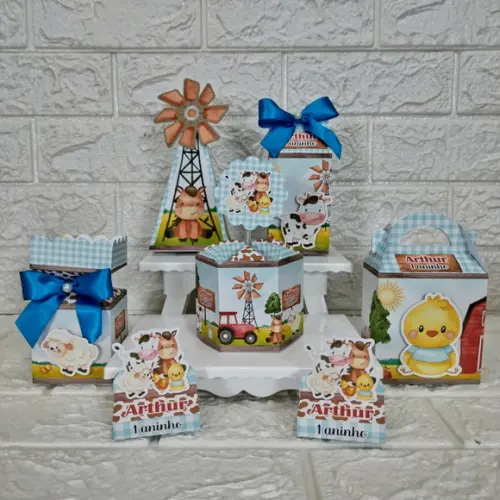 Kit 110 Peças Lembrancinhas Personalizadas Fazendinha Azul