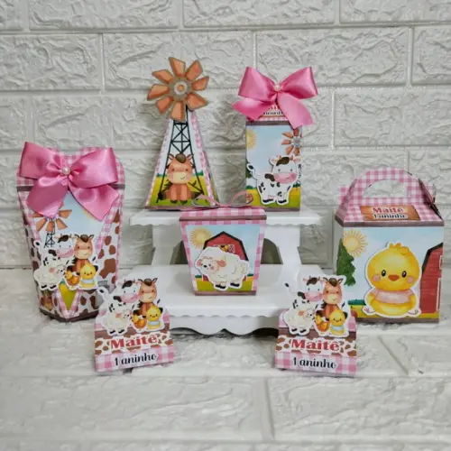 Kit 110 Peças Lembrancinhas Personalizadas Fazendinha Rosa