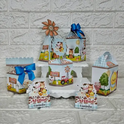 Kit 110 Peças Lembrancinhas Personalizadas Fazendinha Azul