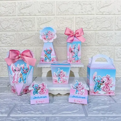 Kit 110 Peças Lembrancinhas Personalizadas Stitch e Angel