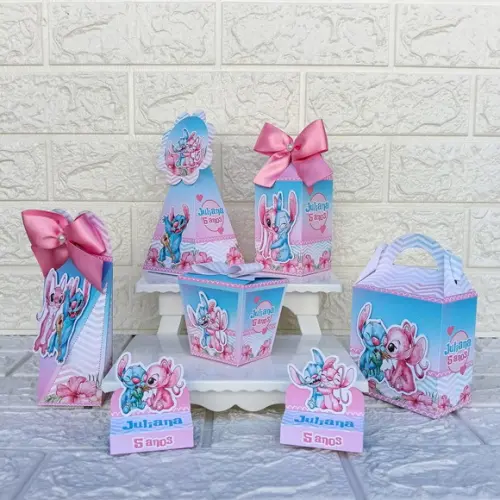 Kit 145 Peças Lembrancinhas Personalizadas Stitch e Angel